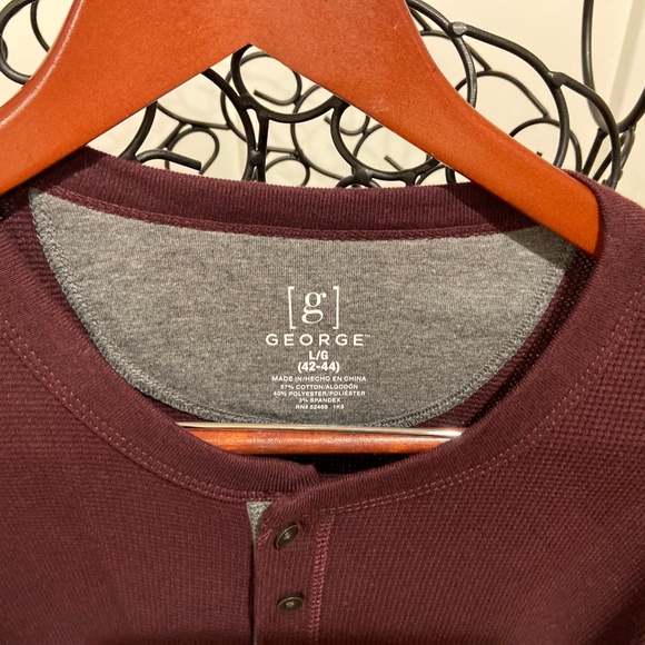 N1-BUNDLE ONLY-Men's Burgundy Waffle Knit Three Button Long Sleeve Shirt - Picture 3 of 7